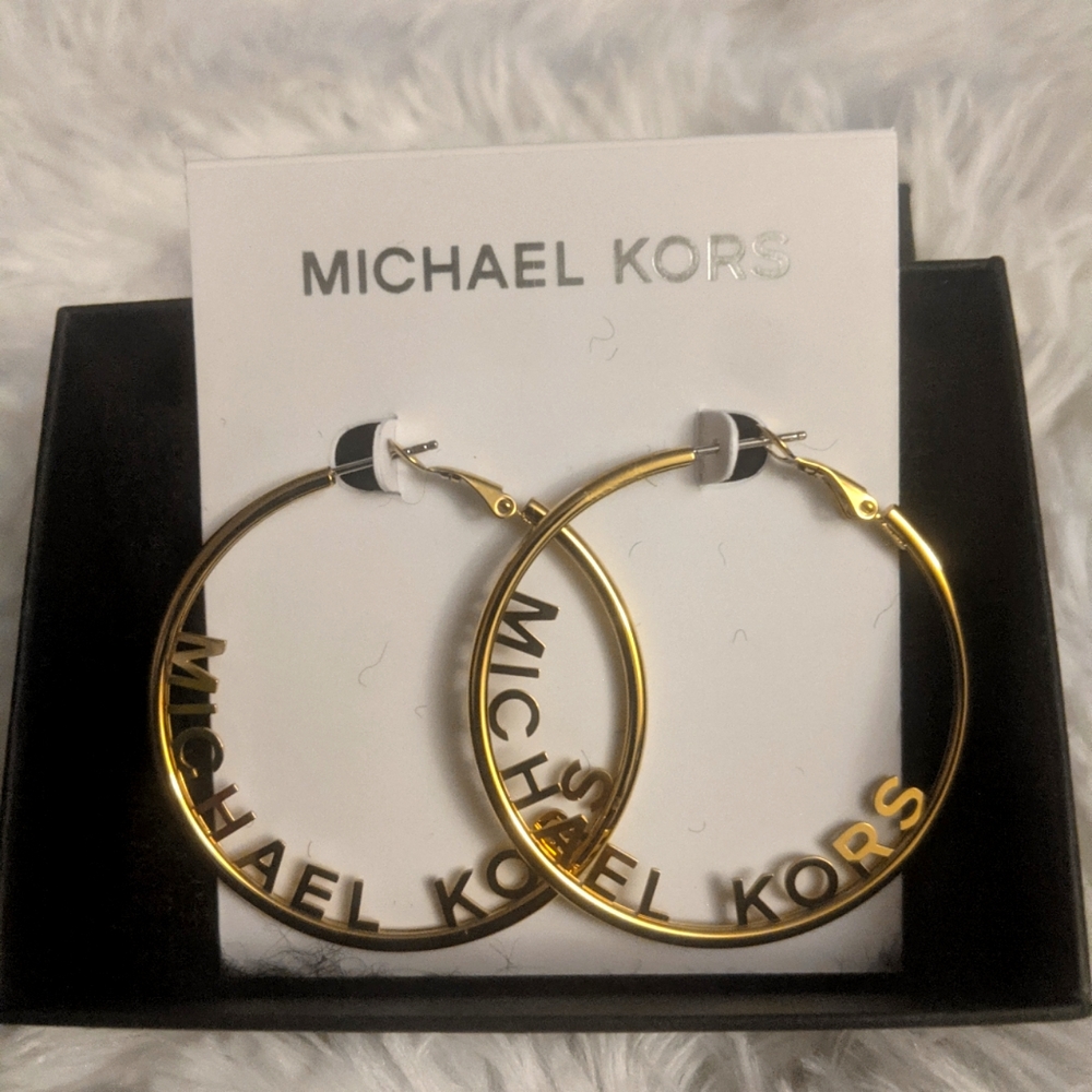 Michael Kors Stainless Steel Gold Tone Fashion Hoop Earrings